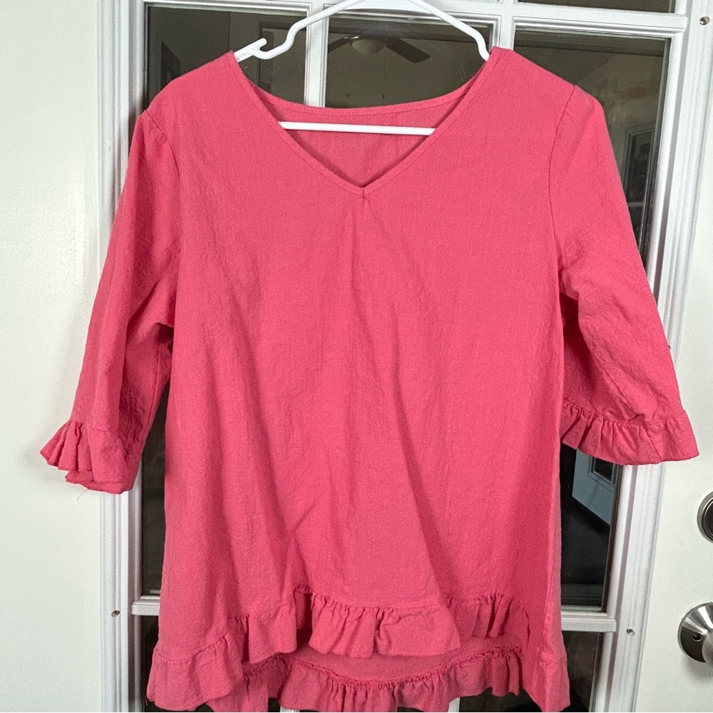 Pink‎ Ruffle Hem V-Neck Top - Picture 3 of 11